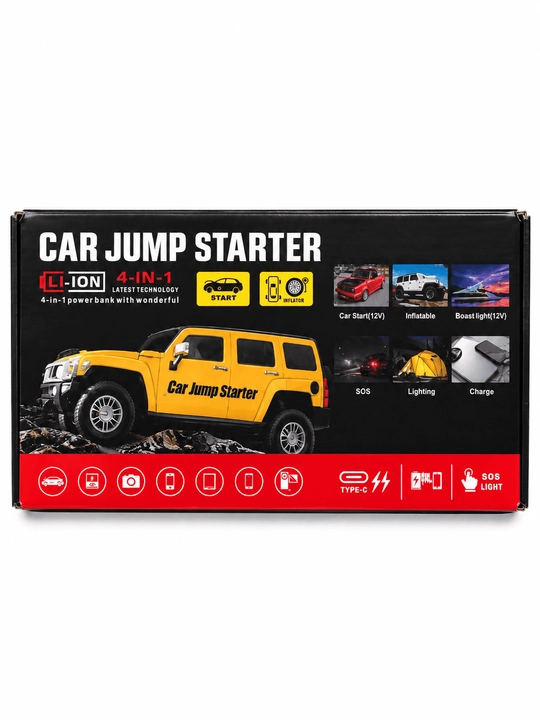 Avtomobil uchun Jump Starter ishga tushirish qurilmasi, Power Bank, LED fonarli