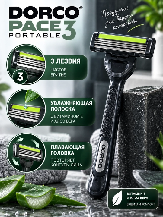 DORCO Pace 3 Portable — 3 ta pichoqli bir martalik ustara dastgohlari to‘plami - 