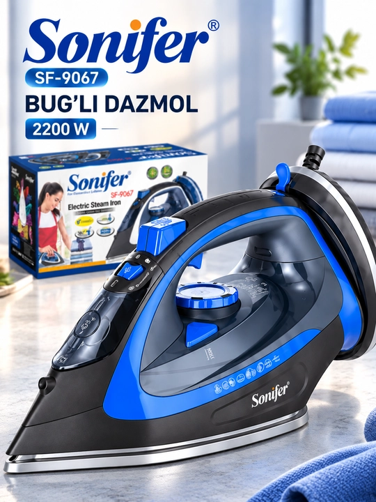 Parli dazmol Sonifer SF-9067, 2200 W, kiyim uchun bug‘li elektr dazmol, 400 ml - 