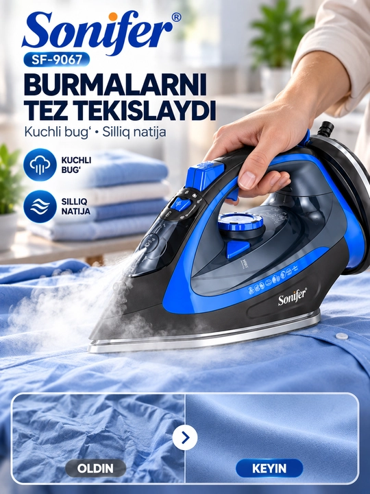 Parli dazmol Sonifer SF-9067, 2200 W, kiyim uchun bug‘li elektr dazmol, 400 ml