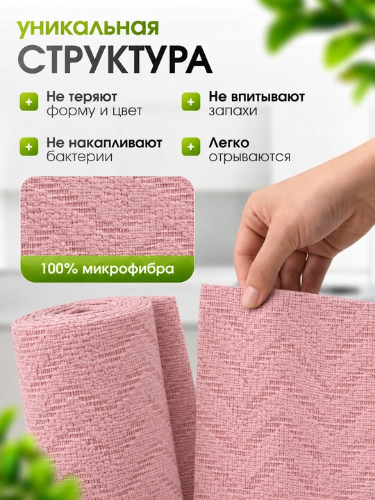 Салфетки из микрофибры в рулоне 20 шт безворсовые, многоразовые тряпки для дома и кухни