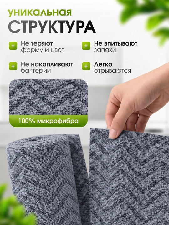 Салфетки из микрофибры в рулоне 20 шт безворсовые, многоразовые тряпки для дома и кухни