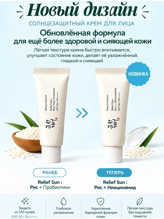 Quyoshdan himoya kremi Beauty of Joseon Relief Sun: Rice+Probiotics SPF 50+ PA++++, 50 ml