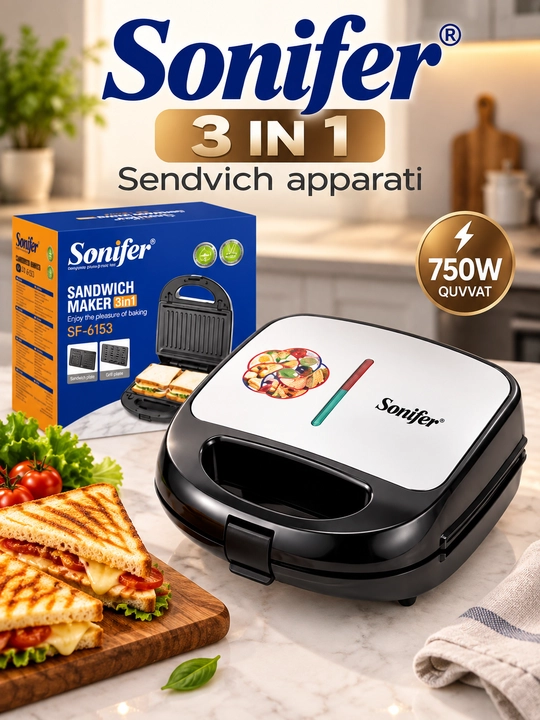 Vafli pishirgich Sonifer SF-6153 3 in 1, toster-sendvichnitsa, 750 W