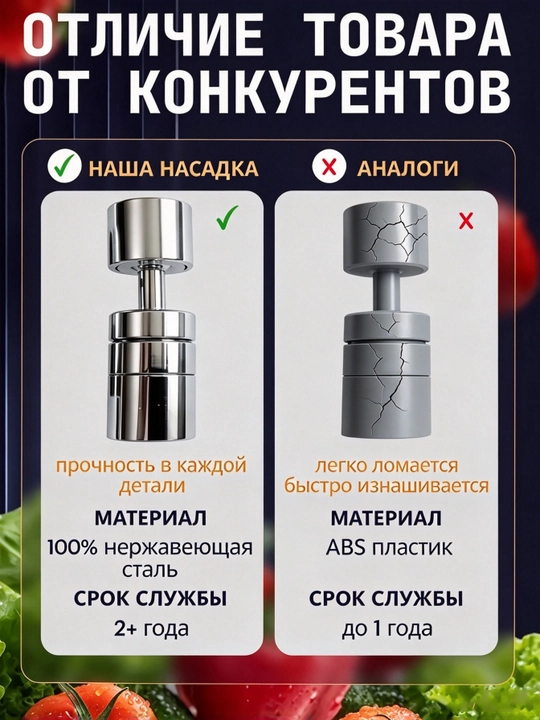 Поворотный удлинитель-насадка для кухонного крана, аэратор с фильтром, 2 режима воды