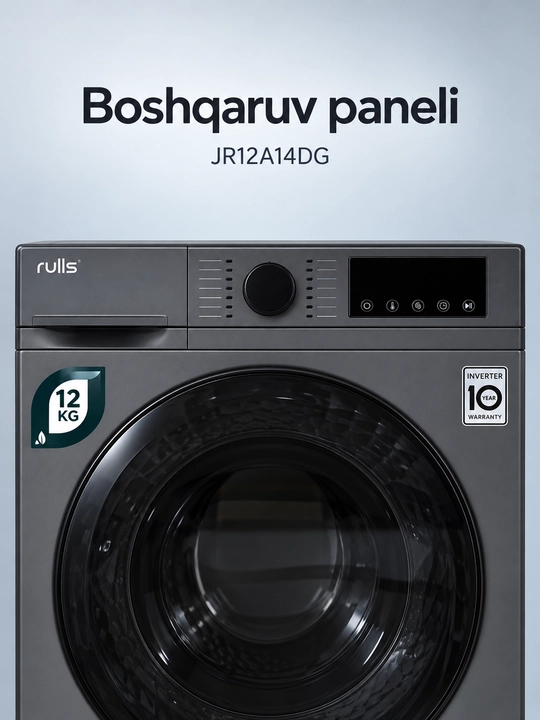 Rulls JR12A14DG kir yuvish mashinasi, 12 kg, 1200 ayl/min, bug‘ bilan yuvish