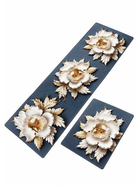 Oshxona kovrigi, 2 dona komplekt, marmarsimon naqsh, 120×40 va 60×40 sm