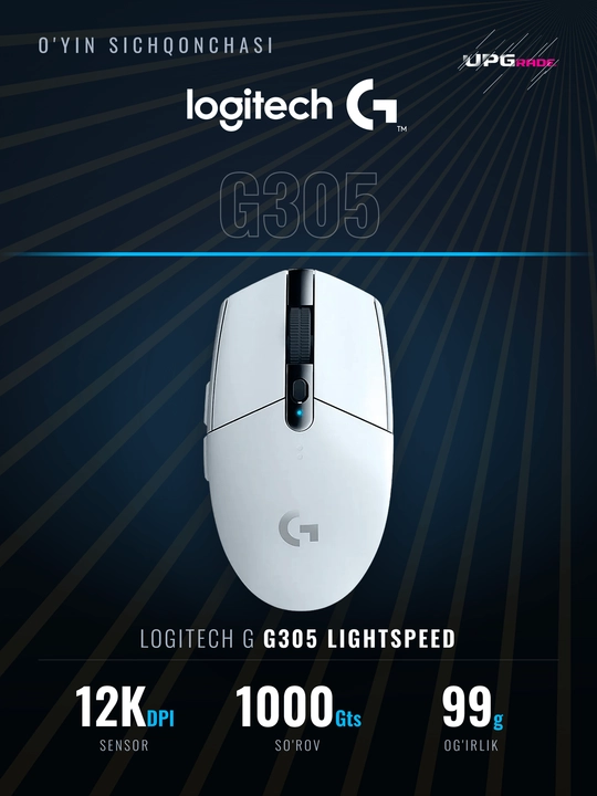 Simsiz o'yin sichqonchasi Logitech G G305 LIGHTSPEED, HERO 12 000 DPI, 99 g, 6 tugma