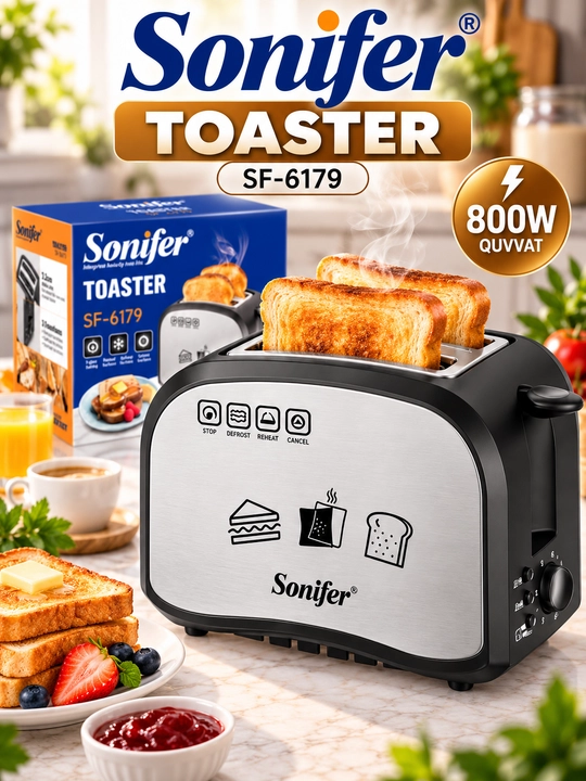 Sonifer SF-6179 elektr non tosteri, 2 bo‘lakli, quvvati 800 Vt - 