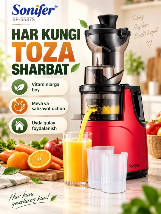 Sok vijimalka Sonifer SF-5537S, shnekli sharbat chiqargich meva va sabzavotlar uchun 250 W