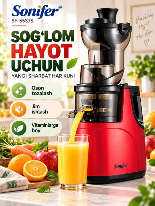 Sok vijimalka Sonifer SF-5537S, shnekli sharbat chiqargich meva va sabzavotlar uchun 250 W