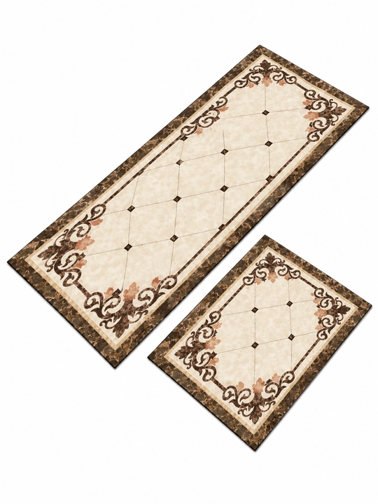 Oshxona kovrigi, 2 dona komplekt, marmarsimon naqsh, 120×40 va 60×40 sm