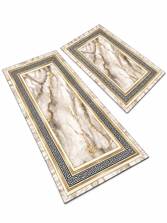 Oshxona kovrigi, 2 dona komplekt, marmarsimon naqsh, 120×40 va 60×40 sm