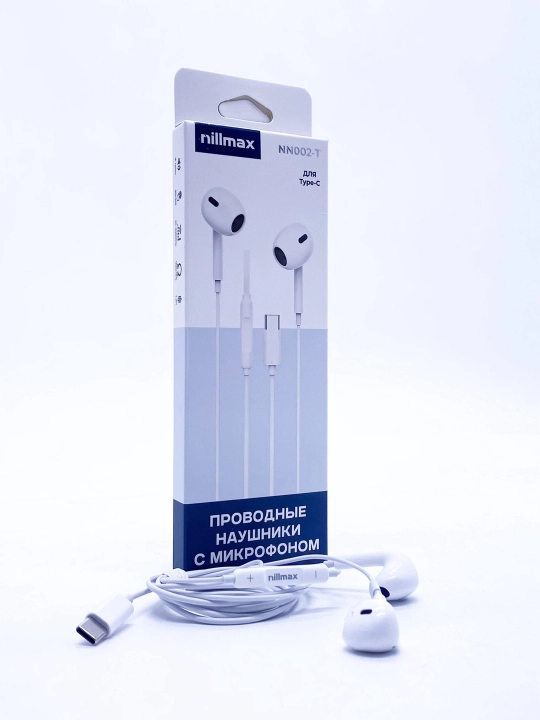 Проводные наушники NILLMAX002T оснащены разъемом Type-C, микрофоном и пультом управления - 