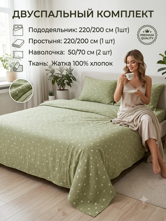 Ikki kishilik choyshab to'plami, Dantela, Jatka, Muslin mato, 100% paxta, gippoallergenniy