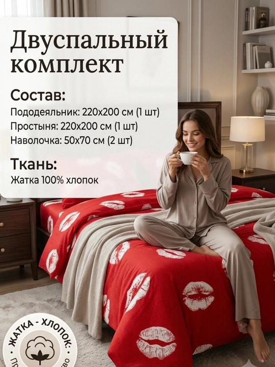 Ikki kishilik choyshab to'plami, Dantela, Jatka, Muslin mato, 100% paxta, gippoallergenniy