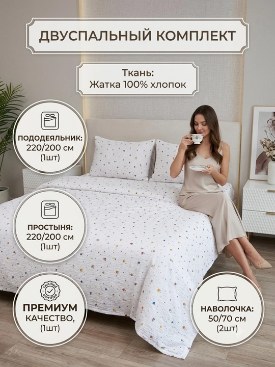 Ikki kishilik choyshab to'plami, Dantela, Jatka, Muslin mato, 100% paxta, gippoallergenniy