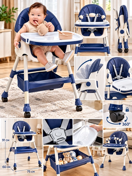 Стульчик для кормления, детский стул со столиком, feeding chair, 6+ месяцев, съёмный столи - 