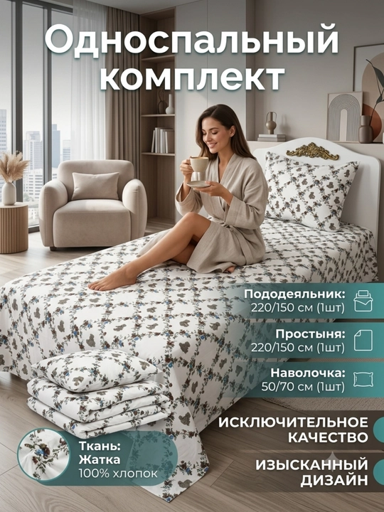 Комплект постельного белья Dantella , 100% хлопок, односпальный, (жатка), муслин