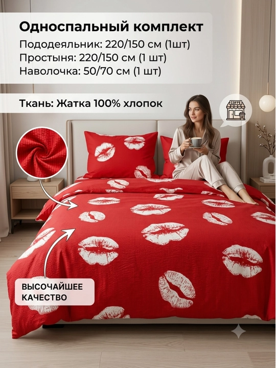 Dantella "Gipoallergen" choyshablari to‘plami, 100% paxta, bir kishilik, Jatka, muslin - 