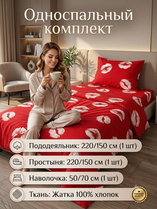 Комплект постельного белья Dantella , 100% хлопок, односпальный, (жатка), муслин
