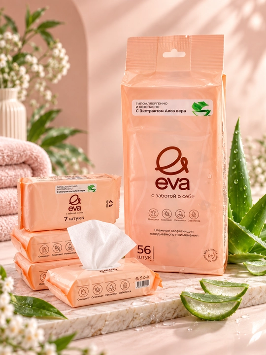 EVA nam salfetka 56 dona, aloe vera, kundalik foydalanish uchun nam salfetkalar - 