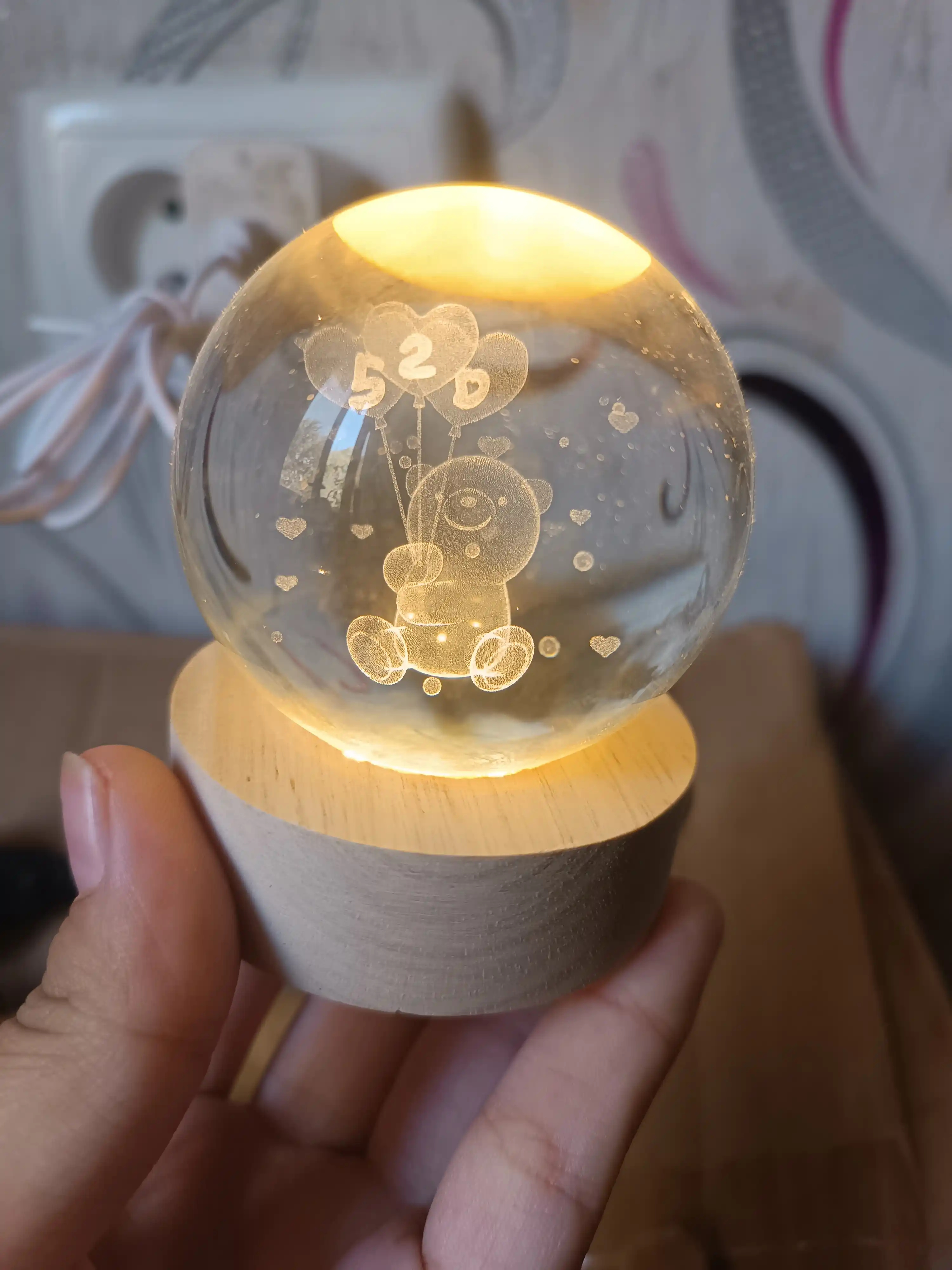 Хрустальный ночник 3D LED, сенсорная лампа с USB, 3 режима освещения, для подарка