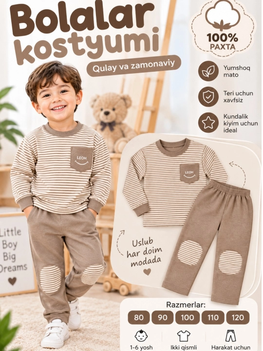 Bolalar kashmir pijama, 1-8 yoshgacha, o'g'il va qiz bolalar uchun