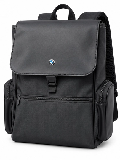 BMW Side Pockets 15″ noutbuk ryukzagi, yon cho‘ntaklar va metall logotip, qora