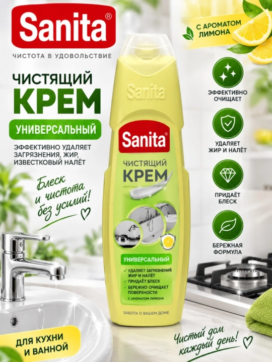 Tozalash kremi Sanita universal Sitsiliya limoni, 600 g - 
