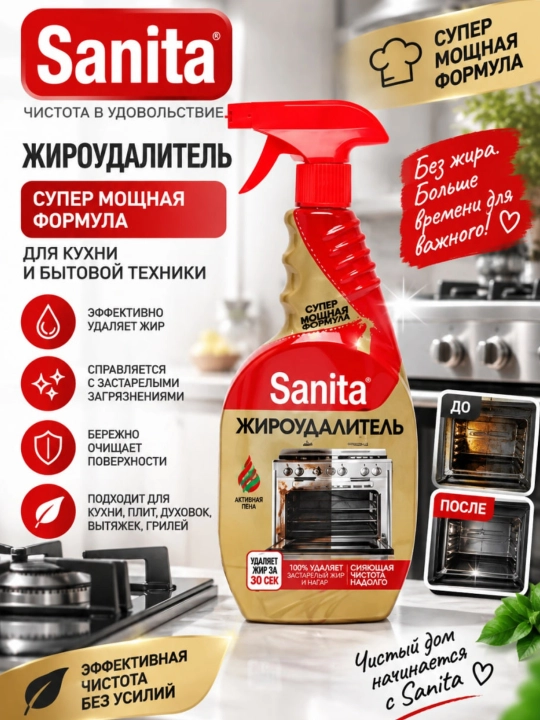 Tozalash spreyi Sanita, yog'ni tozalash vositasi, 500 g - 