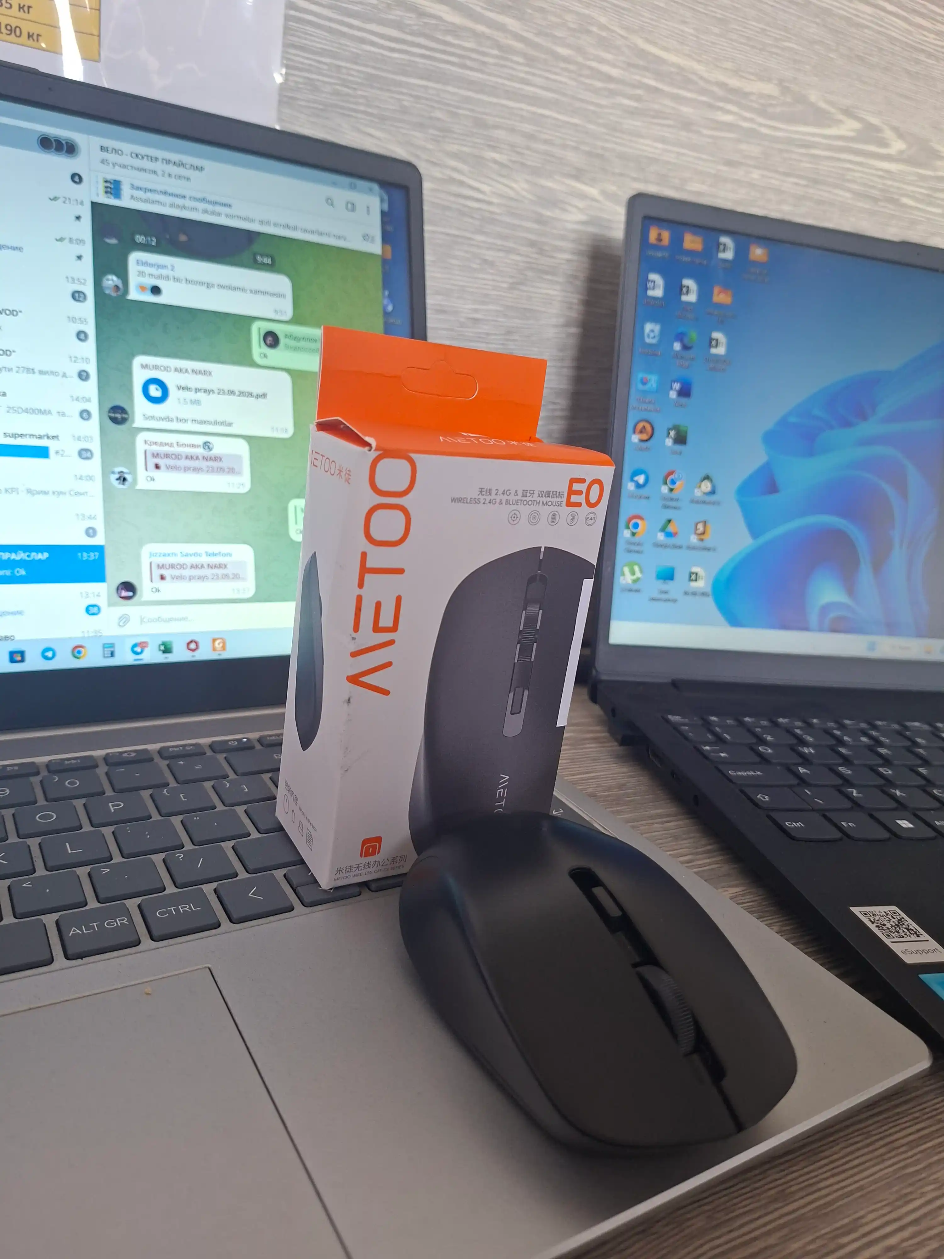 Sichqoncha 2.4G va Bluetooth qo‘llab-quvvatlovchi Metoo E0 simsiz va shovqinsiz