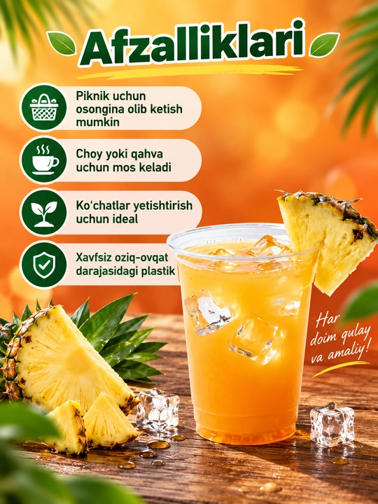 Bir martalik plastik stakanlar 200 ml, ichimliklar uchun shaffof va qulay