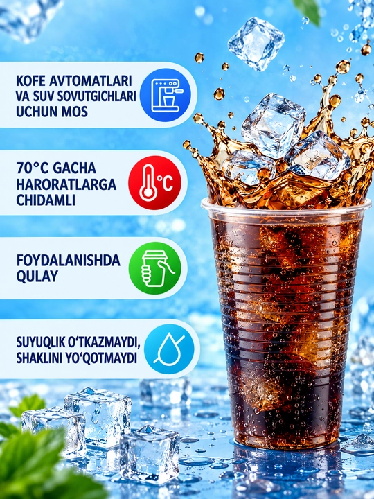Bir martalik plastik stakanlar 200 ml, ichimliklar uchun shaffof va qulay