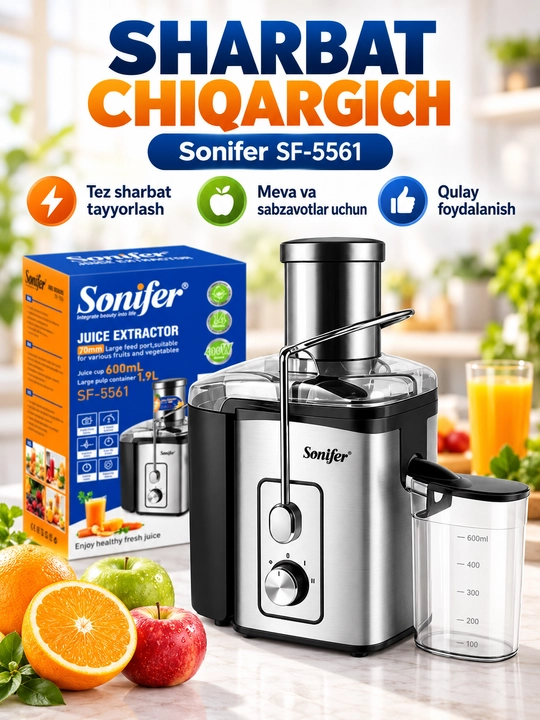 Sok chiqargich Sonifer SF-5561, 400 W, 70 mm keng og‘iz, sharbat idishi 600 ml - 