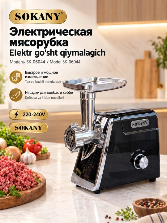 SOKANY SK-06044 go'sht qiymalagich, 3 disk, kolbasa, kyubbe, 220-240V - 