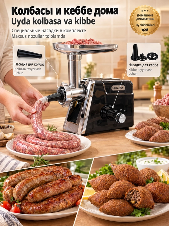 SOKANY SK-06044 go'sht qiymalagich, 3 disk, kolbasa, kyubbe, 220-240V