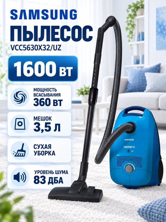 Changyutgich Samsung VCC5630X32/UZ 1600/360 Vт, quruq tozalash: qopcha, 3.5 litr - 