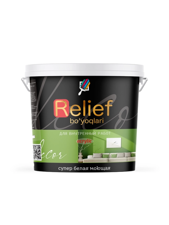 Краска Relief Acrylic Color акриловая супербелая моющаяся 4–25 кг