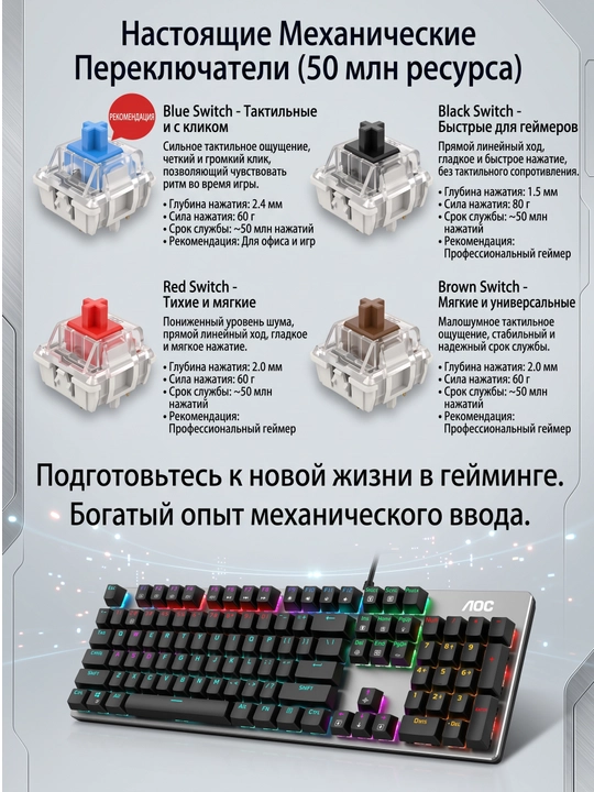 AOC GK410 RGB — Механическая игровая клавиатура для комфорта и точной игры
