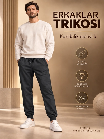 Erkaklar uchun jigarrang jogger triko — sport va kundalik kiyish uchun