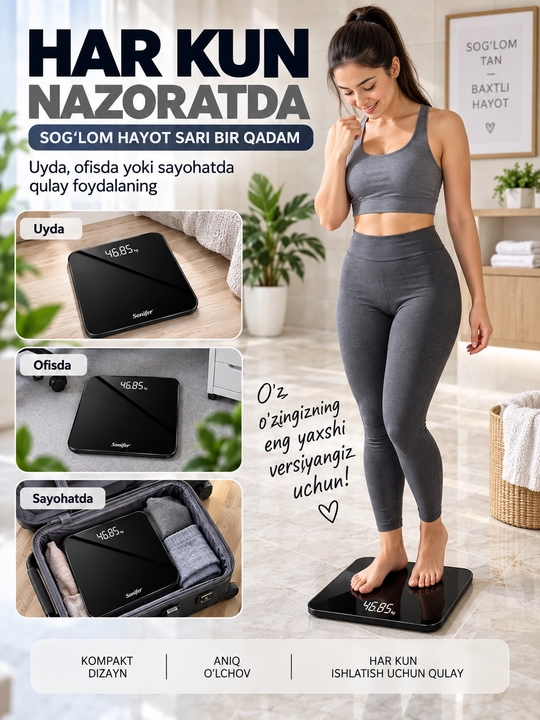 Elektron tarozi Sonifer, 180 kg gacha, LCD displeyli, uy uchun