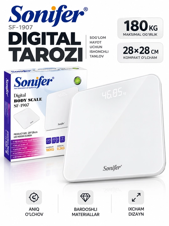Elektron tarozi Sonifer, 180 kg gacha, LCD displeyli, uy uchun - 