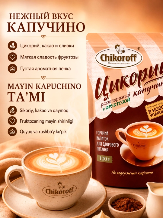 Напиток из цикория Chikoroff, Капучино с фруктозой, 100 г