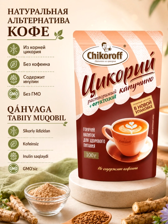 Напиток из цикория Chikoroff, Капучино с фруктозой, 100 г