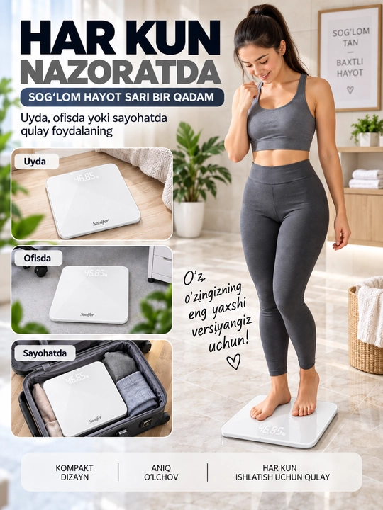 Elektron tarozi Sonifer, 180 kg gacha, LCD displeyli, uy uchun