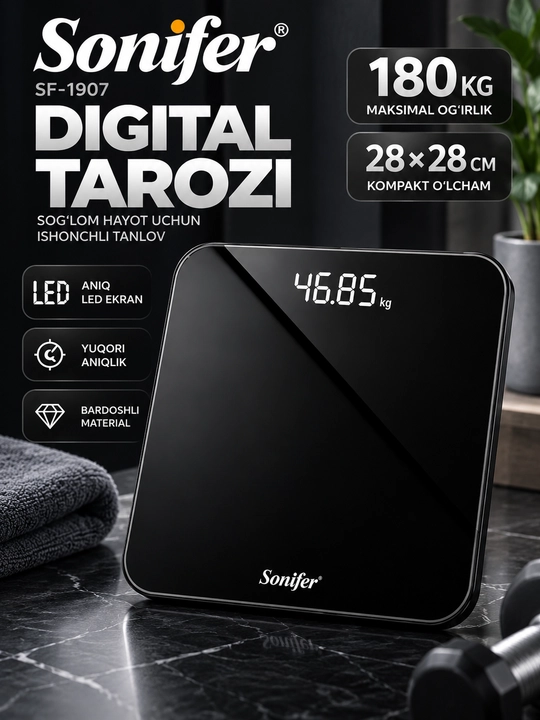 Elektron tarozi Sonifer, 180 kg gacha, LCD displeyli, uy uchun - 