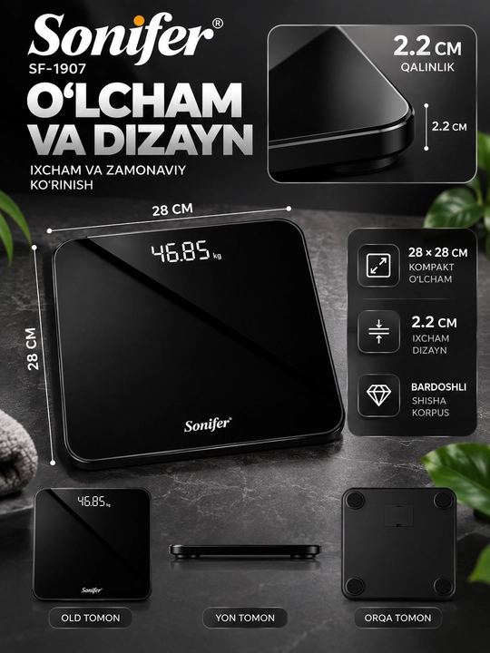 Elektron tarozi Sonifer, 180 kg gacha, LCD displeyli, uy uchun