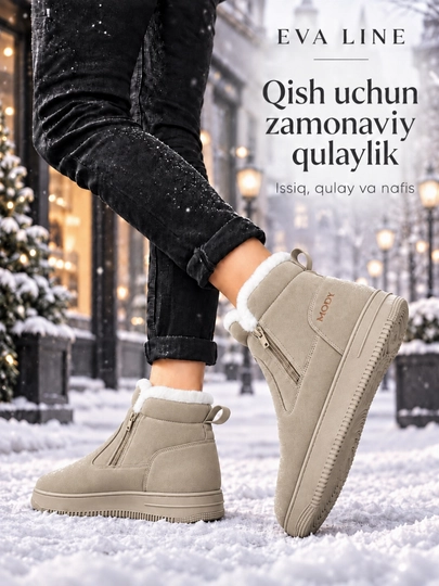Erkaklar va ayollar uchun qishki mo‘ynali issiq uggilar,malomerka-bir razmer katta tanlang