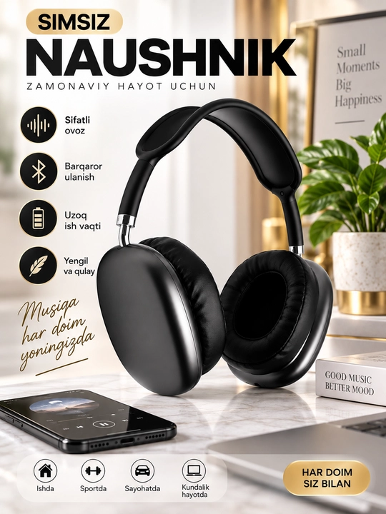 Simsiz Bluetooth quloqchinlar P9, mikrofonli, to'liq o'lchamli